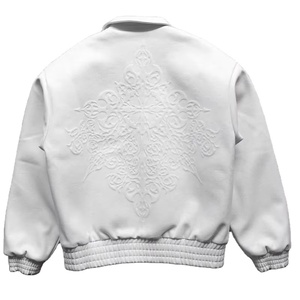 OEM Custom Fashion High Quality Motorcycle <strong>Jacket</strong> for <strong>Men</strong> <strong>Men's</strong> <strong>White</strong> Embossed Zip up Leather Varisty <strong>Jacket</strong> - Product Image 2
