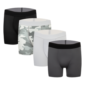 Calzoncillos bóxer para hombre, paquete de 4, corte medio, camuflaje gris, negro, blanco, transpirables, de punto, con spandex y algodón. - Product Image 1