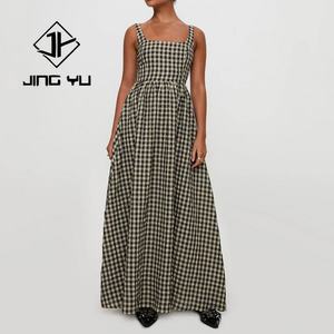 2025 New Women Fashion <b>Dress</b> High Quality Vintage Plaid Casual <b>Dress</b> Custom <b>Linen</b> Ankle Length Maxi <b>Dress</b> - Product Image 4