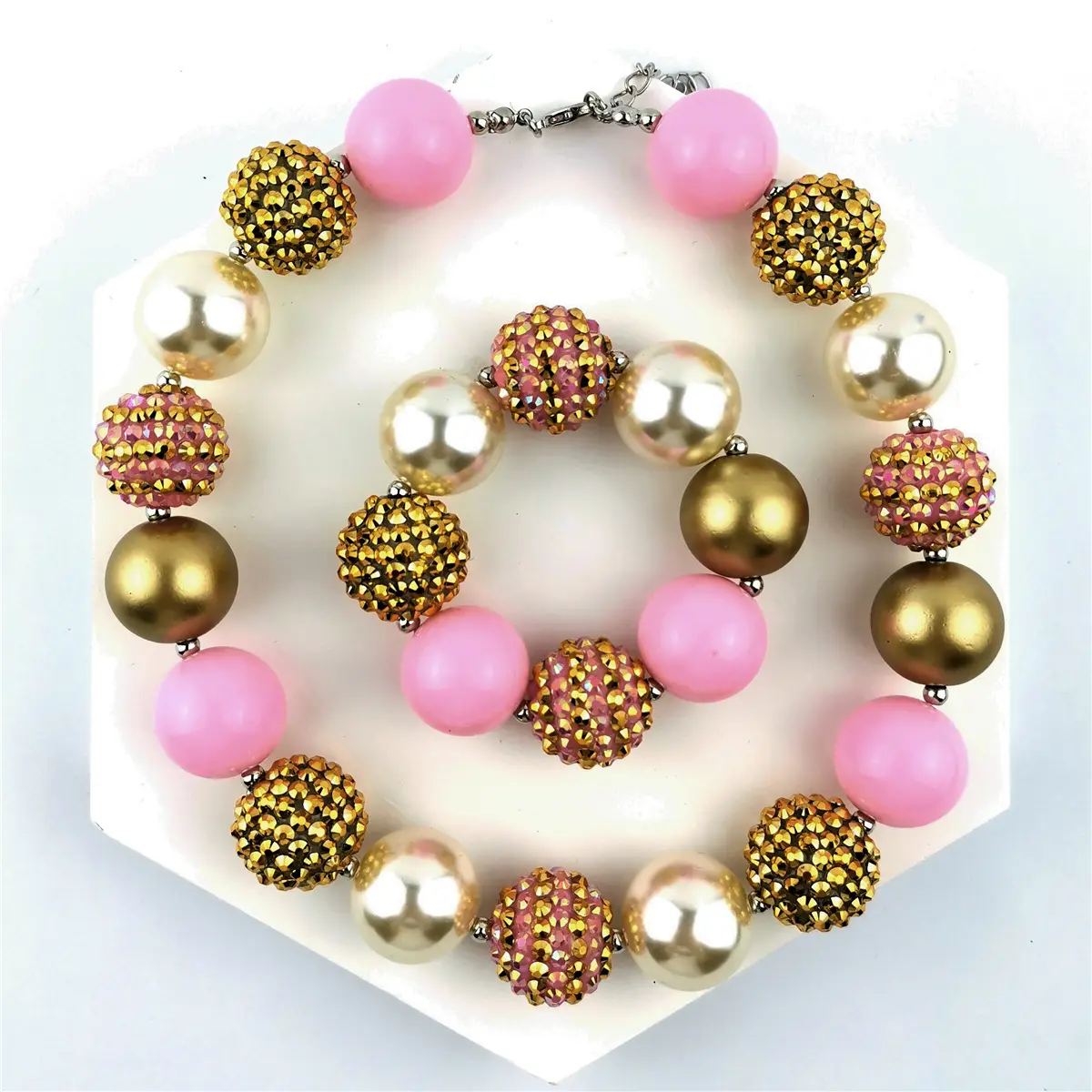 Cute Chunky Bubblegum Kids Necklace with Bracelet in Set Necklace Children's Day Candy Color Kids Bubblegum Beads Set