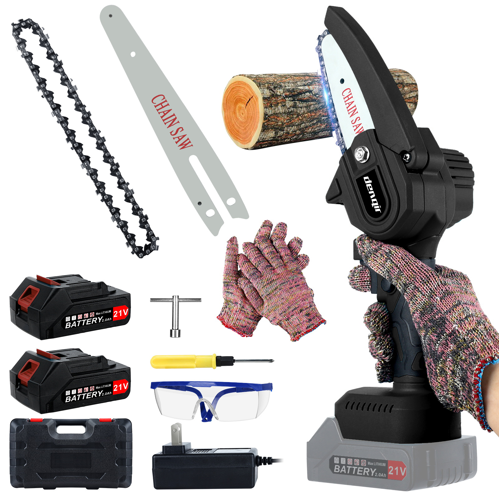 В наличии на складе в ЕС! Миниатюрная аккумуляторная электрическая бензопила, 21 в, 2 аккумулятора, древесный резак, перезаряжаемая