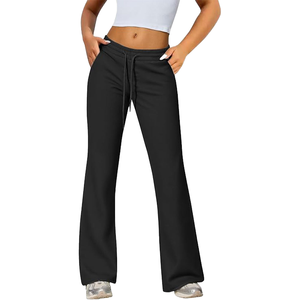 Pantalones deportivos de algodón ecológico para mujer, de cintura alta, transpirables, antiarrugas, holgados, con cordón, de pierna recta, para correr - Product Image 1