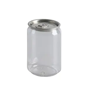 250ml 330ml 375ml 500ml PET透明ソフトドリンク缶プラスチックソーダ飲料ポップ缶プルリングアルミニウム蓋付きボトル