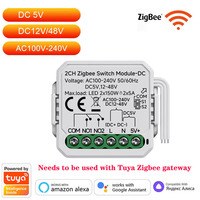 Modul Saklar Smart Dry Contact WiFi/Zigbee 2CH Smart Home DIY Breaker Relay DC 12-48V AC 100-240V Kompatibel dengan Alexa Google Home
