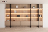 Vitrine en verre minimaliste moderne avec éclairage LED, rangement pour livres intégré sur mesure, menuiserie pour salon de villa