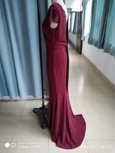 Váy Cưới Tay Áo Ren Vỏ Sò Ren Lưng Dài Trailing Burgundy Nàng Tiên Cá Phù Dâu Váy Cưới - Product Image 4