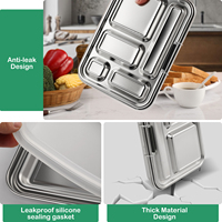 AOHEA-Boîte à lunch en acier inoxydable anti-fuite pour enfants, 5 compartiments, lavable au lave-vaisselle, avec couvercle en silicone