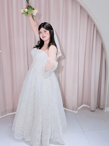 Abito da sposa in pizzo taglie forti, elegante e confortevole, per ragazze, fino a 100 kg, per uso quotidiano, bianco, per fidanzamento, <span class=keywords><strong>matrimonio</strong></span> e registrazione, lunghezza a terra - Product Image 5