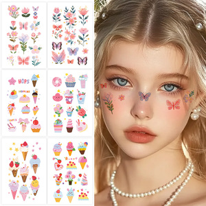 1 Set <span class=keywords><strong>de</strong></span> 6 Feuilles <span class=keywords><strong>de</strong></span> <span class=keywords><strong>Tatouages</strong></span> Temporaires Colorés à Paillettes Autocollant Mignon Dessert et Fleur <span class=keywords><strong>de</strong></span> Dessin Animé Tatouage Imperméable pour Visage Bras Jambe - Product Image 1
