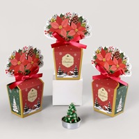 Boîte cadeau en papier pour bouquet de poinsettias de Noël, boîte à bonbons pour fête de Noël avec ruban rouge