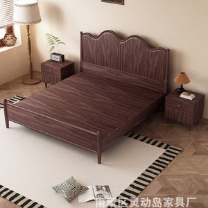 Vintage Style 1.8m Double Bed Solid Walnut Wood French Retro Storage Bed Bedroom Furniture - Product Image 1