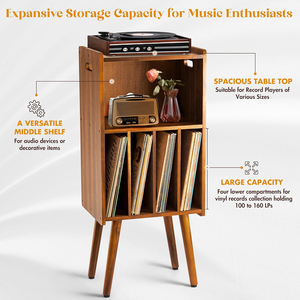 Wooden <strong>Record</strong> Player Stand Turntable Stand <strong>Cabinet</strong> Holds Metal <strong>Record</strong> Storage Holder and Organizer Table <strong>Record</strong> Player Holder - Product Image 4