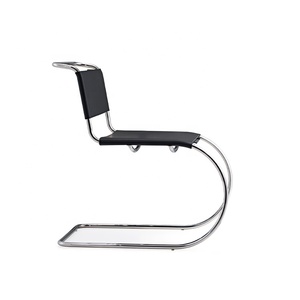 <span class=keywords><strong>Chaise</strong></span> de salle à manger moderne Bauhaus en <span class=keywords><strong>cuir</strong></span> avec siège <span class=keywords><strong>tubulaire</strong></span> pliable en acier inoxydable pour la salle à manger - Product Image 3