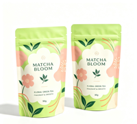 Sachets Doypack Écologiques Refermables pour Poudre de Matcha, Emballages Alimentaires avec Fermeture Éclair et Ligne de Déchirement, Sachets en Aluminium