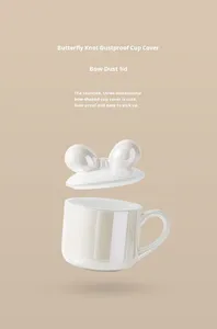 Tazza da Caffè in Ceramica <span class=keywords><strong>Rosa</strong></span> Iridescente con Coperchio a Fiocco 3D, Elegante Stoviglie Lucida per il Caffè Quotidiano e Regali - Product Image 3