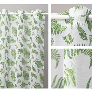 Voile In Sheer Rèm Cửa Châu Âu Phong Cách Trừu Tượng Màu Xanh Và Màu Xanh Lá Cây Lá In 2 Tấm Cặp Cho Trang Trí Cửa Sổ Nhà - Product Image 6