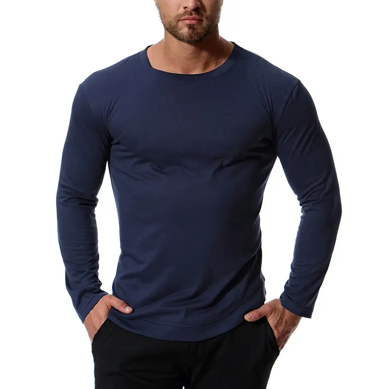 Customized Sport Tee Wholesale Summer Long Sleeves New Round Neck Sports T Shirts Men Quick Dry Fitness Workout T-Shirt
