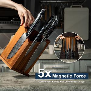 Porte-couteaux magnétique en bois de 9,65 pouces de hauteur avec drainage et pieds antidérapants pour le rangement de cuisine - Product Image 5