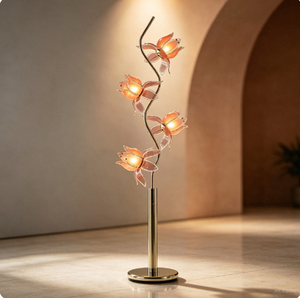 Lampe sur pied LED élégante en forme de lotus E26, en fer et verre, design floral, luminaire moderne pour la maison, le bureau, le salon, le jardin - Product Image 6
