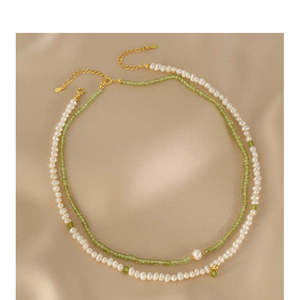 Collar de Perlas de Agua Dulce de Peridoto Natural Apiladas de Verano - Product Image 1