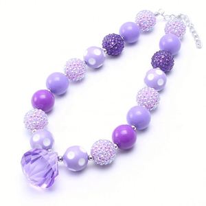 Enfants mignon bijoux enfants à la main acrylique strass perles violet collier de perles princesse fille collier - Product Image 2
