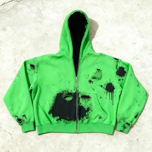 Sudadera con capucha de alta calidad con cremallera para hombre, estilo urbano, 100% algodón, felpa francesa gruesa, vintage, desgastada y bordada, OEM personalizada - Product Image 2