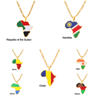 Collier pendentif en acier inoxydable émaillé avec carte du continent africain et drapeaux nationaux, souvenir patriotique, cadeau tendance multi-pays