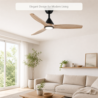 Ventilateur de plafond avec kit d'éclairage LED de 44 pouces, moteur DC, 3 pales en pin massif, télécommande WiFi pour salon et chambre à coucher