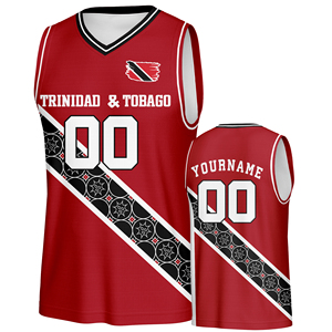 Maillot de basketball unisexe sans manches en polyester respirant à rayures diagonales rouges et noires style drapeau personnalisé, grande taille, séchage rapide - Product Image 1