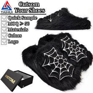 Pantofole alla moda in pelliccia nera produce scarpe da uomo e donna con Design ODM OEM con LOGO personalizzato e sandali per la produzione di sandali personalizzati - Product Image 1