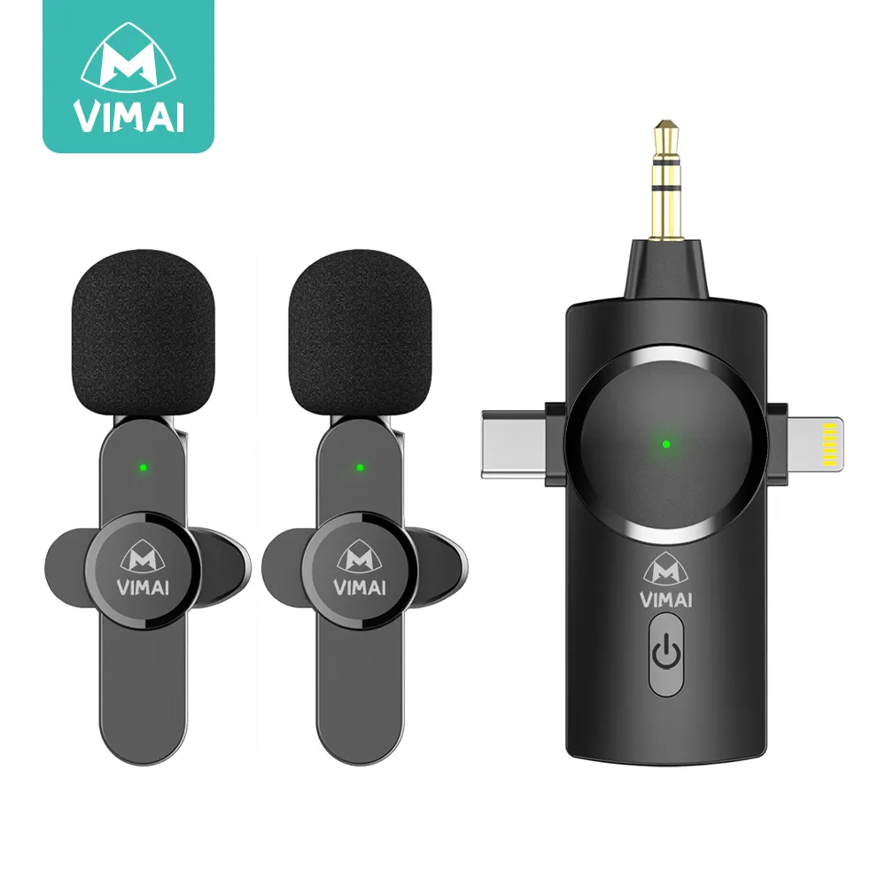 VIMAI hafif ve taşıması kolay siyah mini kablosuz yaka mikrofonu bir 3 in1 fiş iki mikrofon recordi için uygun