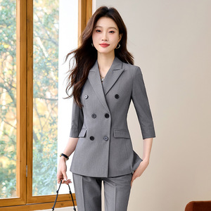 Women's Spring Suit Set Three Quarter Sleeve Notched Collar Anti-Wrinkle Formal <b>Work</b> Wear - Product Image 2