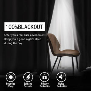1/2件100% 遮光全遮光薄膜窗帘防晒遮阳纯色涤纶中国高遮光杆窗帘 - Product Image 2