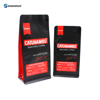 Sacs à café à fond plat personnalisés, imprimés, métallisés, noir mat, 12 oz, 250 g, 500 g, 1 kg, avec valve et fermeture éclair pour grains de café