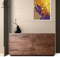 Commode à 6 tiroirs en bois massif, noyer, poignée intégrée, coins arrondis, armoire de chambre à coucher