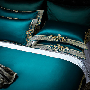 Oem Đỏ Vua Kích thước tấm Ga Trải Giường phẳng sang trọng vàng thêu Duvet bao gồm nhà dệt bộ đồ giường Bộ bán buôn - Product Image 3