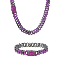 Nouvelle Chaîne Cubaine Hip-Hop Tendance Urbaine pour Hommes, Maillons de 12 mm, Chaîne Cubaine à Prongs Violets