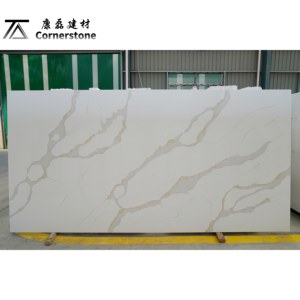 Calacatta Modern Premium terinspirasi emas abu-abu kuarsa dipoles pembuluh besar meja atas meja dapur Pulau makan - Product Image 1