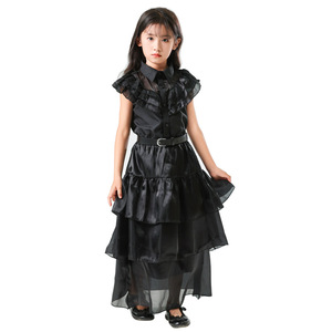 Costume di Halloween per Bambini, Vestito Nero di Wednesday della Famiglia Addams, Abito per Cosplay - Product Image 5