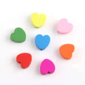 Mixed Color Heart Series Wooden Craft Beads Decoration Diy Environmentally Friendly Children'S Crafts Hand-Beaded Accessories