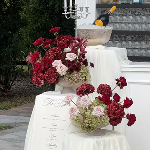 Sfera di Fiori Artificiali Bordeaux e Verdi da 40cm, Composizione Floreale per Matrimoni ed Eventi Autunnali, Centrotavola Decorativo - Product Image 2