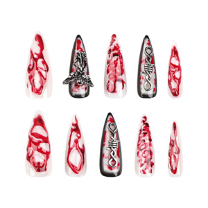 Moda largo Stiletto <span class=keywords><strong>uñas</strong></span> artificiales arte <span class=keywords><strong>fuego</strong></span> 3D acrílico Prensa en <span class=keywords><strong>uñas</strong></span> con diamante - Product Image 4