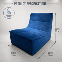 Fauteuil lounge moderne bleu sans accoudoirs, structure entièrement en mousse compressée sous vide, canapé une place en boîte pour salon et chambre