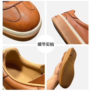 Chaussures décontractées en cuir véritable marron à talon bas, semelle épaisse, respirantes, confortables, unisexes, pour un usage quotidien - Product Image 5