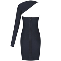 Ocstrade — robe asymétrique noire pour femme, vêtement à bandes, col licou, épaule dénudée, moulante,