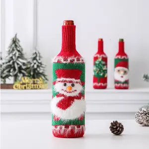 Set Botol Anggur Merah Santa Snowman Set Botol Anggur Rajutan Set Meja Makan Set Botol Sampanye Dekorasi Dekorasi Interior