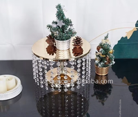 Plateau de présentation de gâteaux en cristal de luxe, support rond pour cupcakes, doré avec perles acryliques suspendues, plateau de présentation sur piédestal pour table de mariage