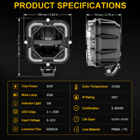 Lámpara de Trabajo LED E-MARK de 65W, 9-32V DC, IP67 Impermeable, 6000LM, Alta Luminosidad