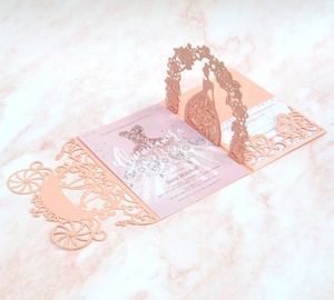 Invitaciones Desplegables con Corte Láser para Quinceañera, Bolsillo Plegable y Carruaje de <span class=keywords><strong>Cenicienta</strong></span> 3D - Product Image 2