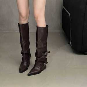 Botas Largas de Tacón Alto a la Moda para Mujer, Estilo Europeo, Botas de Tacón Alto con Punta en Pico, Color Negro, con Piernas Largas, Tendencia - Product Image 4